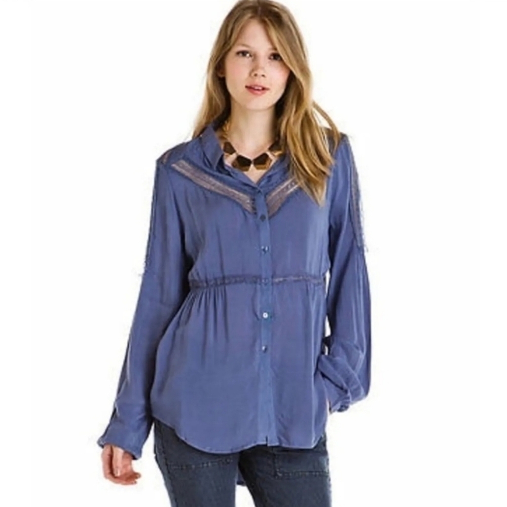 Free People Wild Wind Lace Button Down Shirt Sz S
